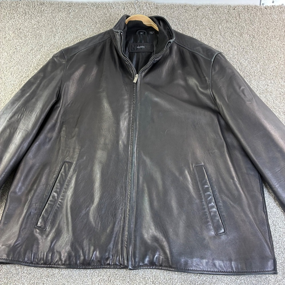 Alfani Mens XXL Genuine Leather Black Jacket Zip Front Sweater Collar‎ Classic